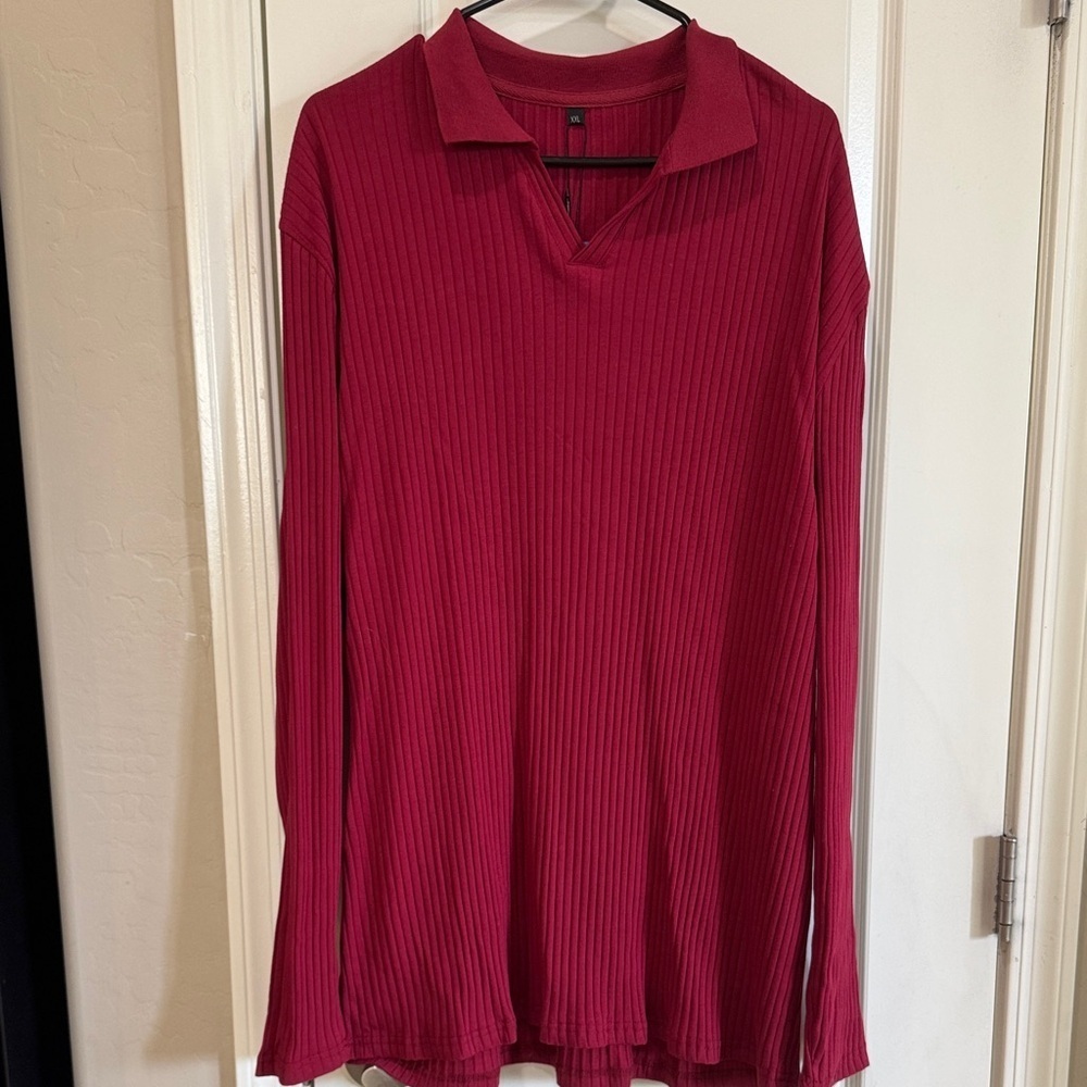 Chic Long Sleeve Ribbed Top - Rich Red / J106